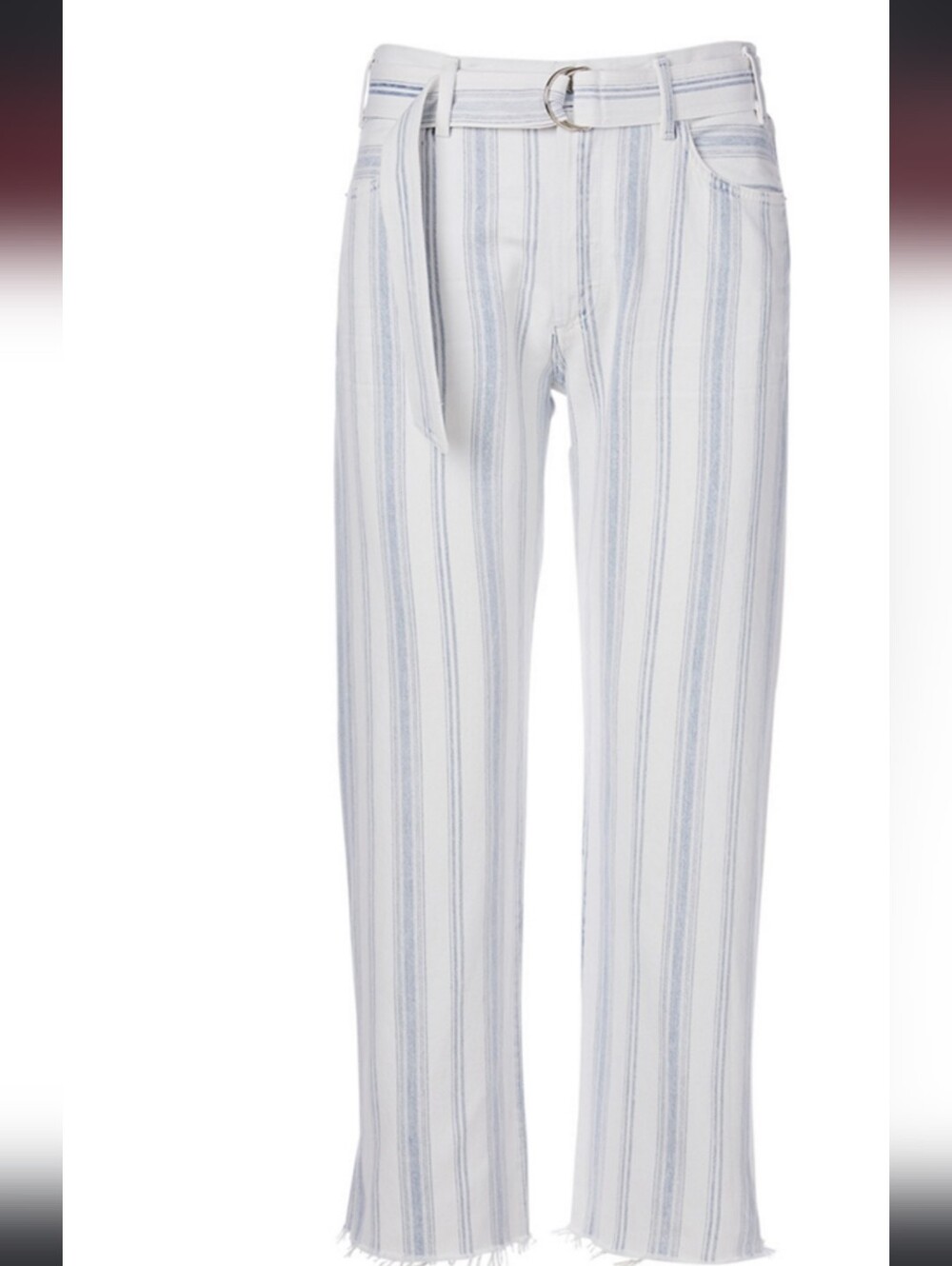 Citizens Of Humanity Striped Blue and White Belted Cropped Jeans
